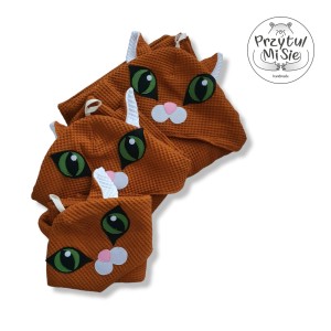 Ręcznik kąpielowy dla dzieci, kapturek wafel kotek rudy(3 rozmiary)  (1)
