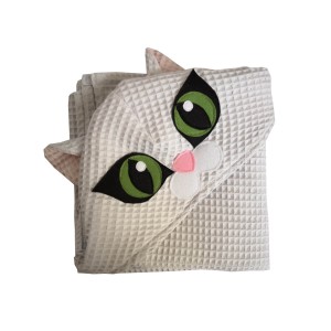 Ręcznik kąpielowy dla dzieci, kapturek wafel Kotek szary  (3 rozmiary) 