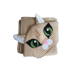 Ręcznik kąpielowy dla dzieci, kapturek wafel Kotek beżowy  (3 rozmiary)  (1)